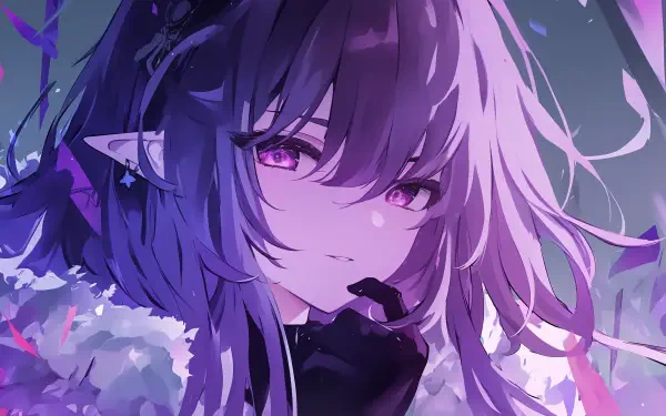 HD PC wallpaper featuring Castorice from the video game Honkai: Star Rail with purple anime-style art and glowing eyes.