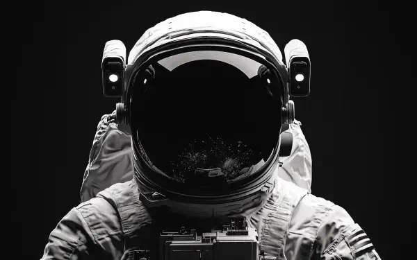 4K Ultra HD PC desktop wallpaper featuring a sci-fi astronaut in a reflective helmet against a dark background.