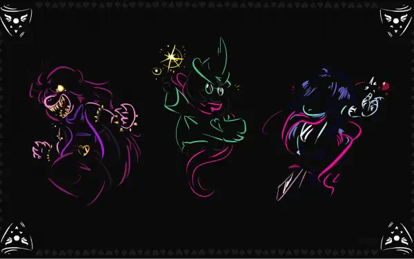 4K Ultra HD Deltarune wallpaper featuring vibrant, stylized character silhouettes against a black background, designed for PC desktop use.