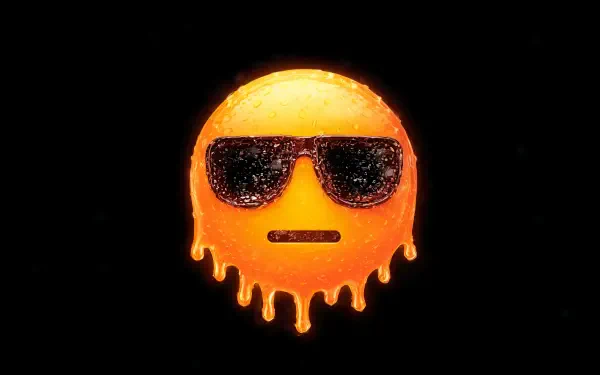 A melting emoji wearing sunglasses, rendered in vibrant colors as a 4K Ultra HD PC desktop wallpaper and background.