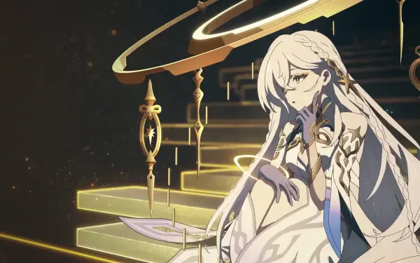 4K Ultra HD wallpaper featuring Istaroth from Genshin Impact, set against a glowing, ornate staircase in a mystical, dark environment.