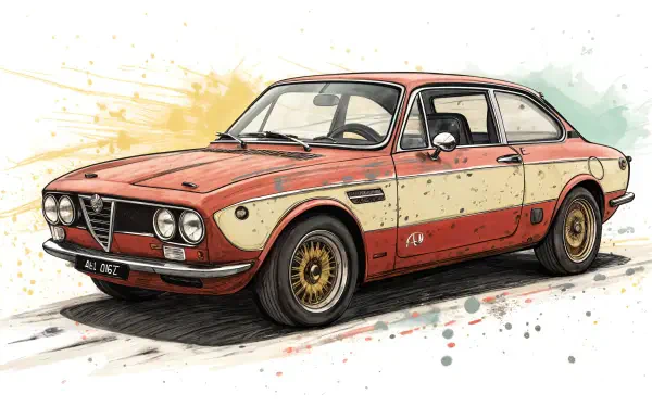 A detailed 4K Ultra HD PC desktop wallpaper featuring a classic Alfa Romeo car with a vintage red and cream color scheme.