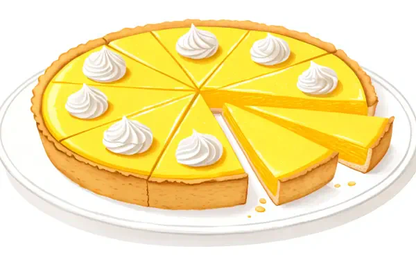 A bright and detailed 4K Ultra HD PC desktop wallpaper featuring a sliced lemon pie topped with dollops of whipped cream on a white plate.