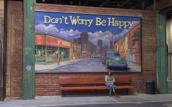 HD PC desktop wallpaper featuring a colorful urban mural with the uplifting message Don't Worry Be Happy against a city street backdrop.