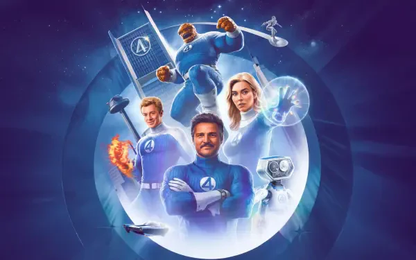 4K Ultra HD PC desktop wallpaper of Fantastic Four (2025) featuring the team in dynamic poses with cosmic and futuristic elements.