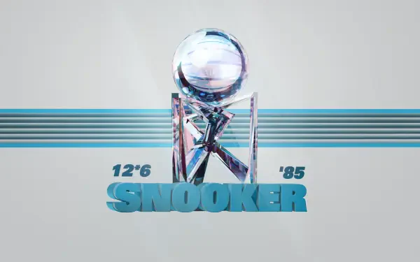 A 4K Ultra HD graphic design wallpaper featuring 80's style blue snooker elements, with text 12'6 '85 SNOOKER and a reflective cue ball centerpiece.