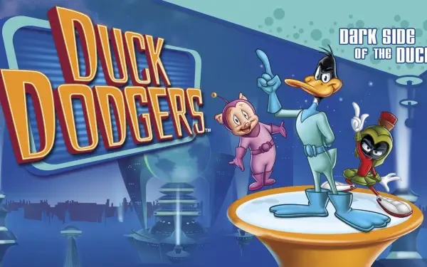 HD PC desktop wallpaper featuring Duck Dodgers and characters in a space-themed setting with the title Dark Side of the Duck.