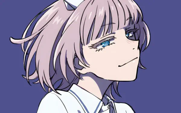 Close-up anime portrait of Haru Nanakusa from Call of the Night — smirking with lavender hair and blue eyes, 4K Ultra HD PC desktop wallpaper/background.