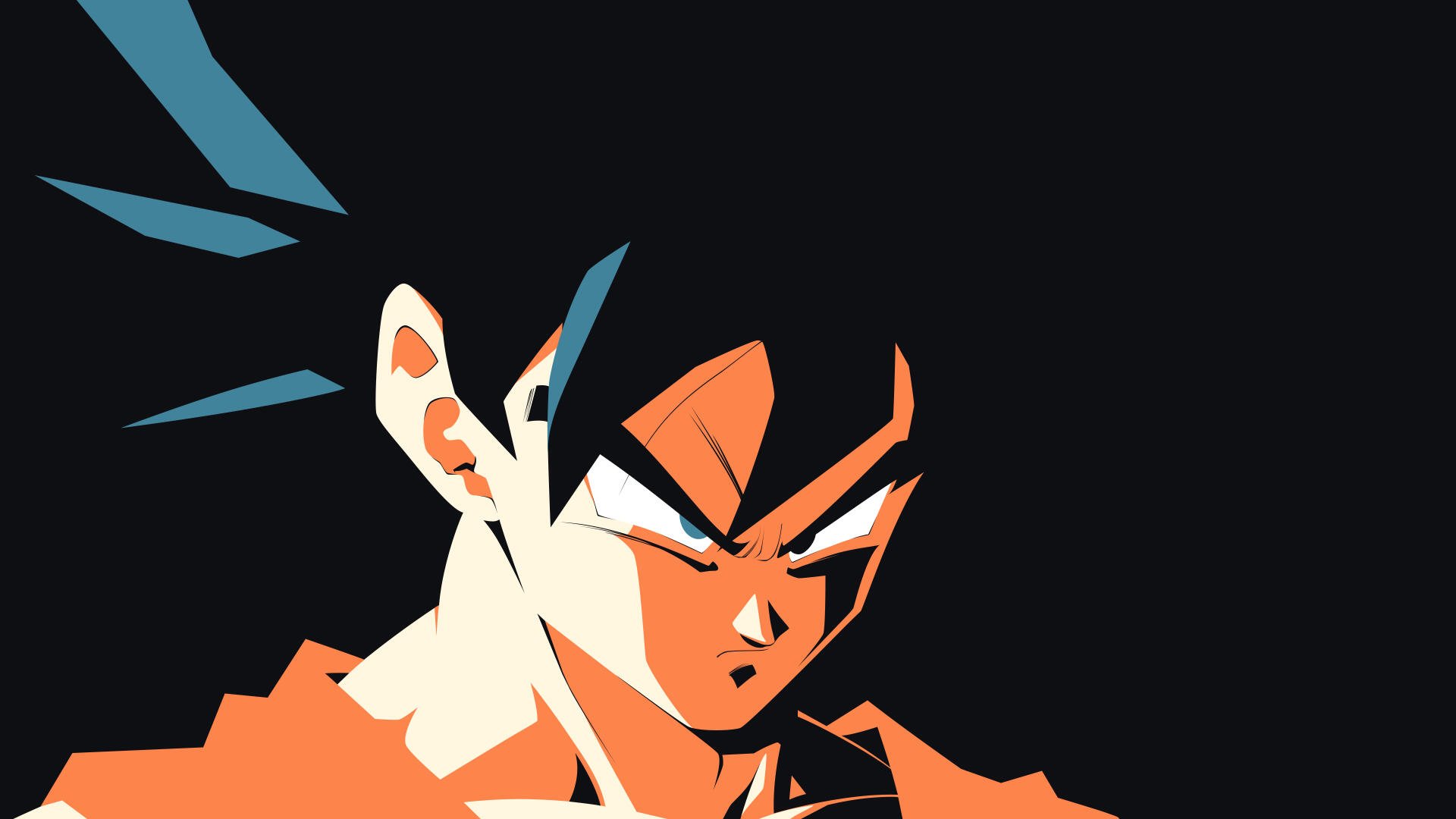 Minimalist anime-style close-up of Goku from Dragon Ball Z in bold flat colors against a black backdrop — 4K Ultra HD PC desktop wallpaper/background.