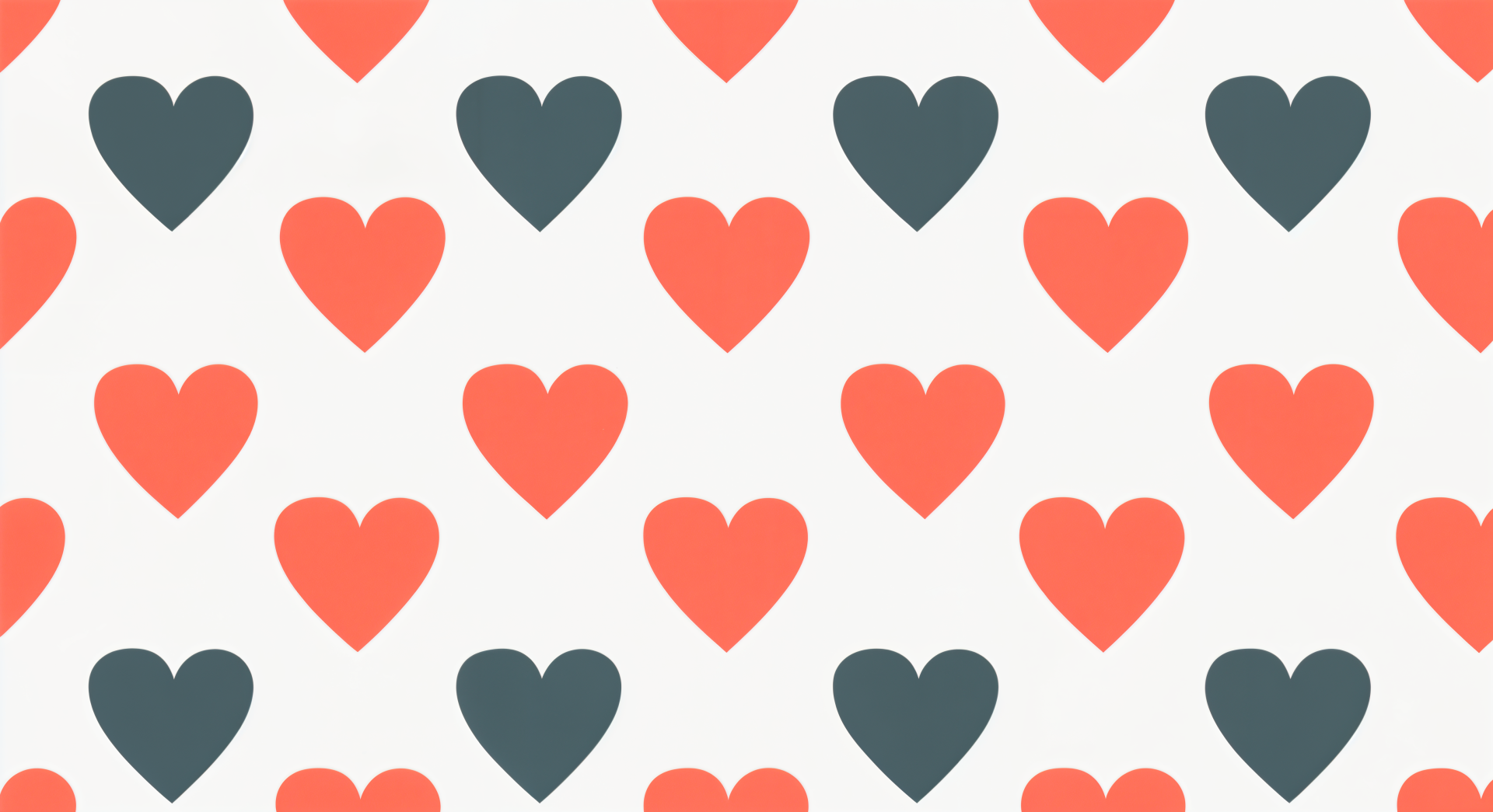 Repeating coral and charcoal heart pattern on white — 4K Ultra HD PC desktop wallpaper and background.
