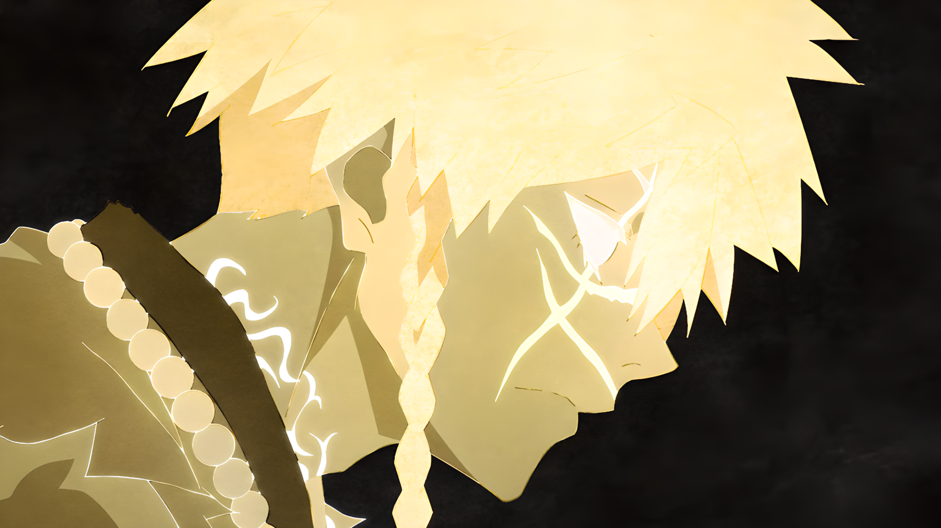 Black-and-white Hell's Paradise portrait of Choubei in a dark aesthetic, high-contrast anime profile — 4K Ultra HD PC desktop wallpaper.