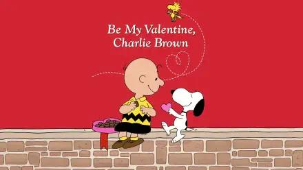 4K Ultra HD PC desktop wallpaper of Peanuts TV show: Charlie Brown and Snoopy on a brick wall with a heart and text Be My Valentine, Charlie Brown on a red Valentine's Day background.