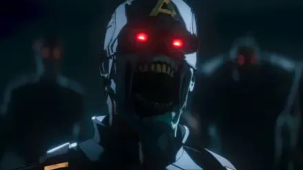 HD PC desktop wallpaper showing a Marvel Zombies TV show scene: zombified Captain America with glowing red eyes and gaping jaws, shadowy undead figures behind.