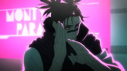 HD PC desktop wallpaper of Choso from Jujutsu Kaisen in anime style, hands raised in a guarded stance against a neon pink backdrop.
