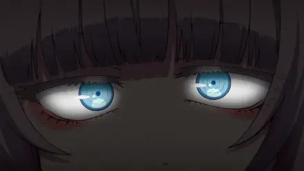 Nazuna Nanakusa close-up: glowing blue eyes under shadowed bangs, moody night lighting — Anime HD PC desktop wallpaper (Call of the Night)