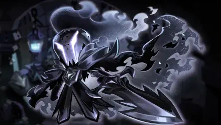 HD PC desktop wallpaper of Silent Salt Cookie from the video game COOKIE RUN: KINGDOM — a cloaked, armored figure wreathed in ghostly salt mist, brandishing a large blade.