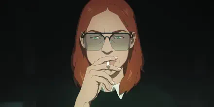 Splinter Cell: Deathwatch TV show 2K Quad HD desktop wallpaper — stylized red-haired woman in glasses holding a cigarette against a dark, moody background.