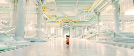 Anime movie Ne Zha: Ne Zha stands alone in a vast white-and-gold temple interior — 2K Quad HD PC desktop wallpaper and background.