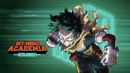 My Hero Academia 4K Ultra HD PC desktop wallpaper: Izuku Midoriya (Deku) lunging forward against a green speed-blur background with series logo.