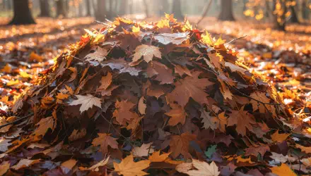 4K Ultra HD PC desktop wallpaper and background: close-up of a sunlit pile of autumn maple leaves on a forest floor.