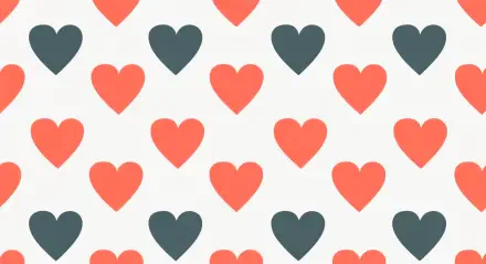 Repeating coral and charcoal heart pattern on white — 4K Ultra HD PC desktop wallpaper and background.
