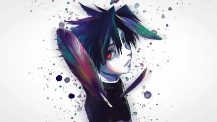 HD desktop wallpaper of Shun Uruma from the manga Juujika no Rokunin: stylized anime boy with dark spiky hair, a red eye, and vibrant painterly splashes surrounding him.