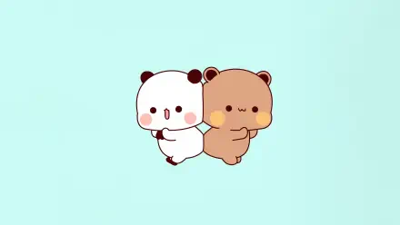 Cute Milk Bear (white) and Mocha Bear (brown) back-to-back on a pale teal background — Milk and Mocha Bears 4K Ultra HD PC desktop wallpaper.