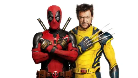 Deadpool and Wolverine side-by-side in a 4K Ultra HD PC desktop wallpaper — Deadpool with crossed arms and katanas, Wolverine with his claws extended.