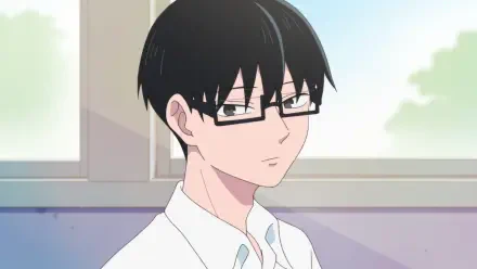 Anime HD PC desktop wallpaper of Yusuke Tani (You and I are Polar Opposites) — black‑haired, glasses‑wearing student in a white shirt by a sunlit classroom window.