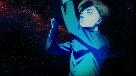 HD anime desktop wallpaper: 'Orb: On the Movements of the Earth' — Rafal reaches for a glowing orb against a star-filled night sky and endless universe.