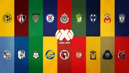 4K Ultra HD Liga MX desktop wallpaper with colorful vertical team stripes and crests, center Liga MX emblem; includes Club América, Club de Fútbol Pachuca and Cruz Azul logos.