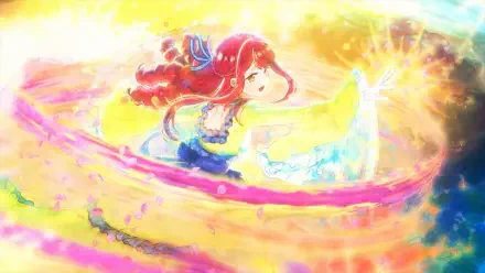 Vivid HD PC desktop wallpaper and background: anime scene of Bertia Ibil Noches from An Observation Log of My Fiancée Who Calls Herself a Villainess, swirling in colorful, glowing magical light.