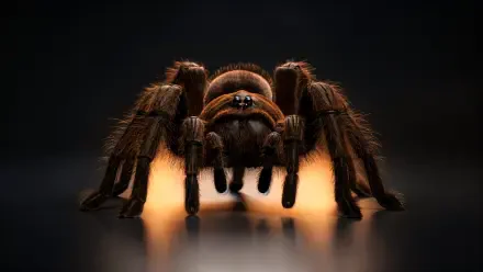Close-up of a brown tarantula on a moody dark surface, presented as a 4K Ultra HD PC desktop wallpaper and background.