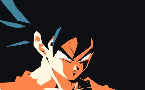 Minimalist anime-style close-up of Goku from Dragon Ball Z in bold flat colors against a black backdrop — 4K Ultra HD PC desktop wallpaper/background.