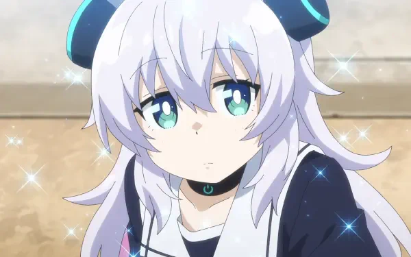 HD PC desktop wallpaper showing Alma from Alma-chan Wants to Be a Family! — close-up anime portrait with white hair, teal eyes, black choker, and sparkling highlights.