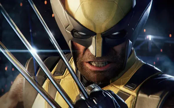 Close-up of Marvel's Wolverine snarling with extended adamantium claws, yellow mask and battle-worn suit — 4K Ultra HD PC desktop wallpaper/background from the Wolverine video game.