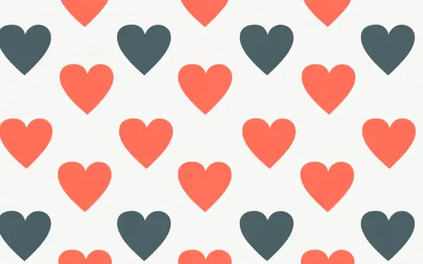 Repeating coral and charcoal heart pattern on white — 4K Ultra HD PC desktop wallpaper and background.