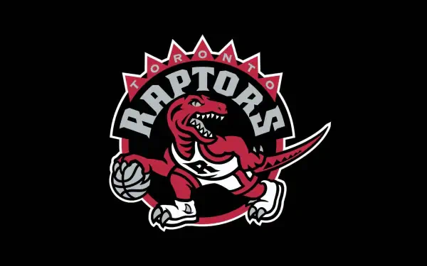 Toronto Raptors NBA logo: red raptor clutching a basketball on a black field — sports-themed HD PC desktop wallpaper/background.