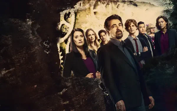 Criminal Minds 2K Quad HD PC desktop wallpaper: the series' behavioral analysis team posed in moody lighting against a dark, textured background.
