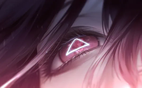 Close-up of an anime-style eye with a glowing triangular eye symbol — Path to Nowhere mobile game 4K Ultra HD PC desktop wallpaper/background.