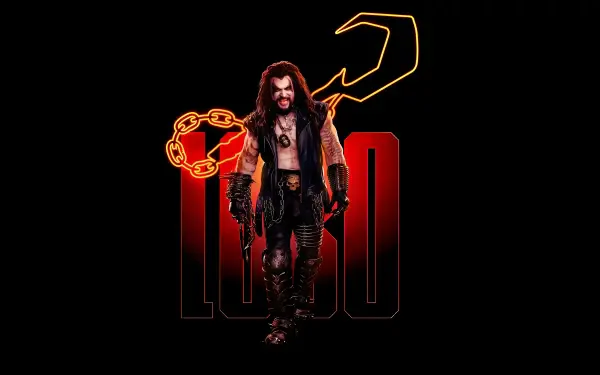 4K Ultra HD PC desktop wallpaper for Supergirl (2026) movie: leather-clad antihero with chain and hook standing against a dramatic red-black backdrop.