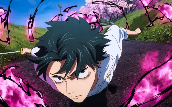 Close-up of Yuta Okkotsu from Jujutsu Kaisen 3rd Season, charging forward amid swirling purple cursed energy — 5K Ultra HD anime PC desktop wallpaper/background.