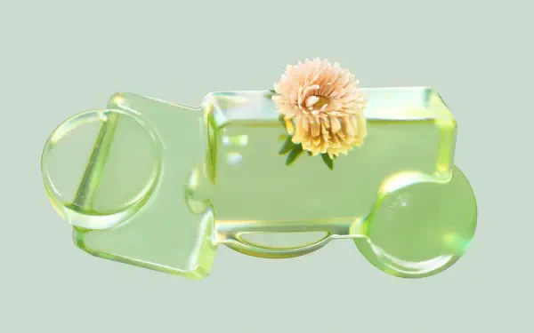 Abstract green Windows 11-style Microsoft 4K Ultra HD PC desktop wallpaper: translucent rounded shapes with a pale peach flower on a mint-green background.