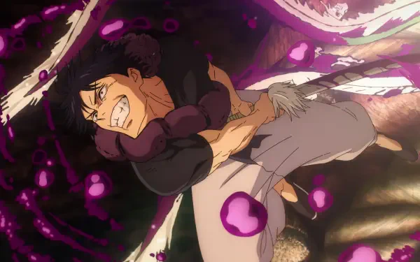 Toji Fushiguro from Jujutsu Kaisen 2nd Season lunges amid swirling purple cursed energy — 4K Ultra HD anime PC desktop wallpaper/background.