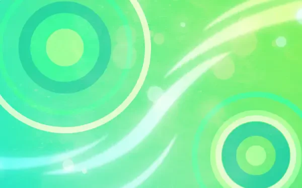 Abstract green-teal image labeled Tomodachi Life and Tomodachi Life: Living the Dream — HD PC desktop wallpaper with concentric circles and flowing white streaks.