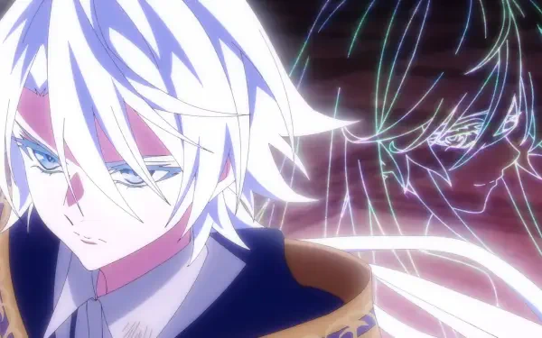 HD PC desktop wallpaper of Will Serfort (Wistoria: Wand and Sword): pale-haired close-up with a glowing, shadowy double and streaks of light in the background.