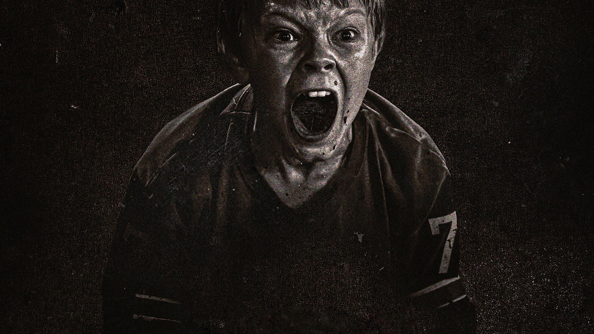 Speak No Evil — 4K Ultra HD PC desktop wallpaper and background: gritty monochrome close-up of a screaming, shadowed figure with distressed texture and a '7' on the sleeve.