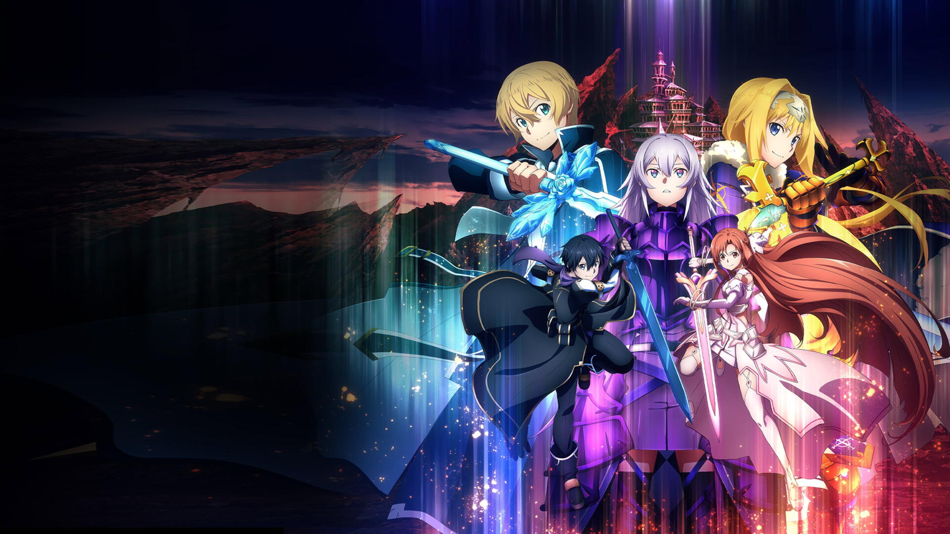 4K Ultra HD PC desktop wallpaper of Sword Art Online: Alicization - War of Underworld featuring Kirito, Alice, Asuna and allies against a glowing, fractured underworld backdrop.