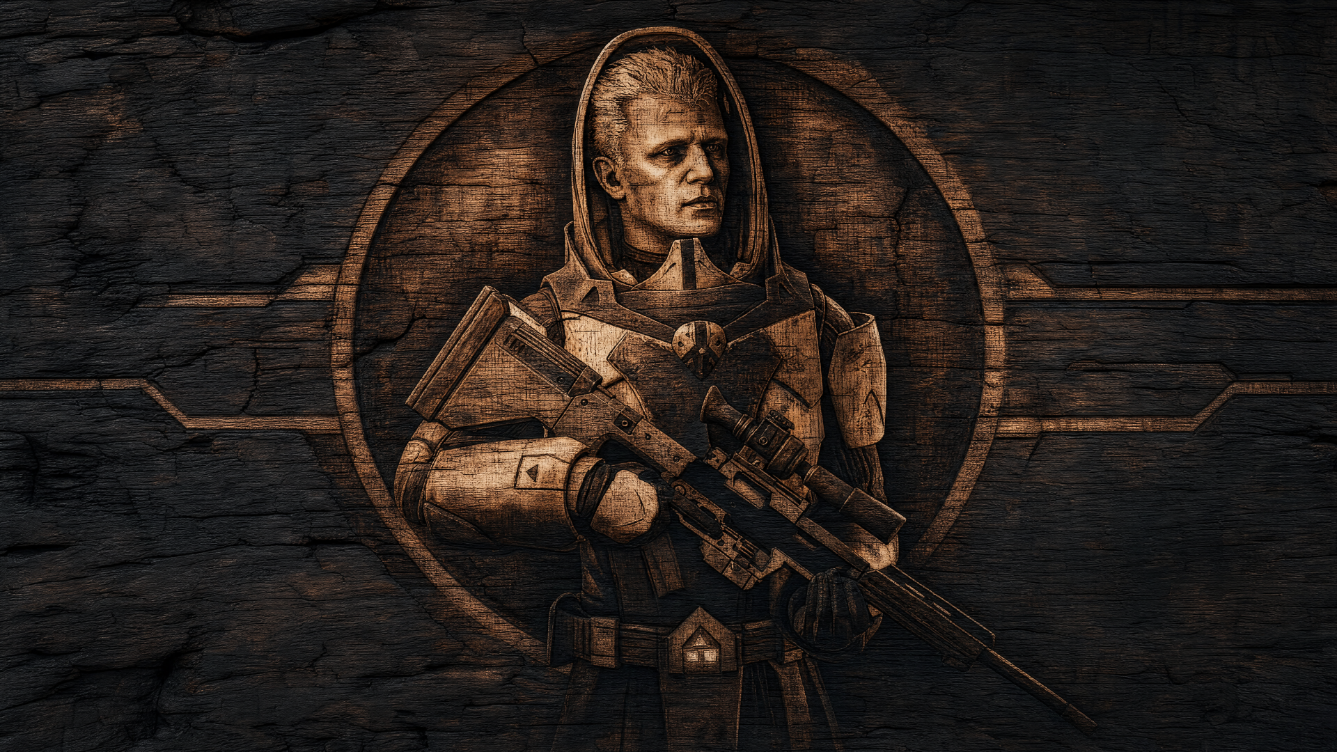4K Ultra HD PC desktop wallpaper and background of a Star Wars: Zero Company video game soldier warrior in armor holding a rifle before a circular emblem.