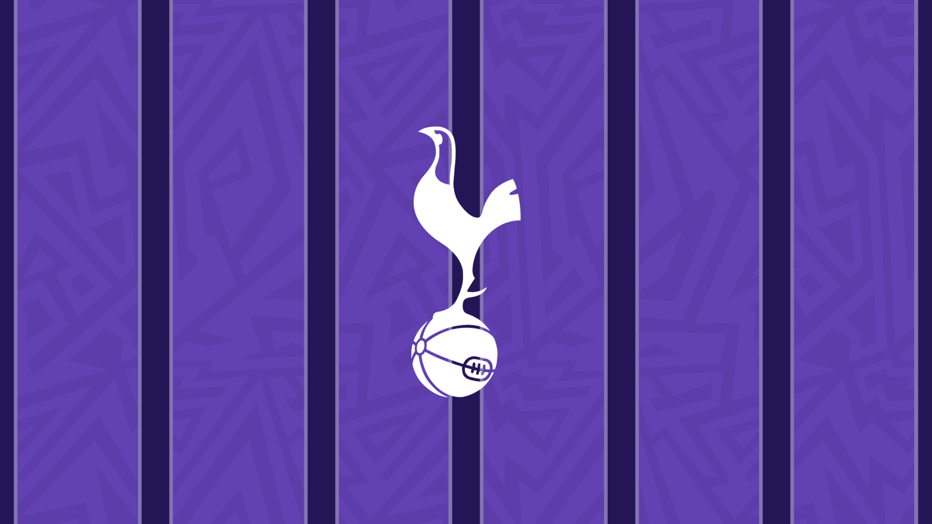 Tottenham Hotspur F.C. white cockerel-on-ball logo centered on a purple striped background, 2K Quad HD PC desktop wallpaper and background.